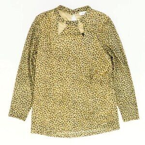 Nine West Gold Animal Printed Cutout 3/4 Sleeve Blouse, Small, NWT